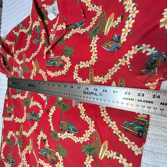 Ho Aloha Men's Hawaiian Floral Button Down Shirt Short Sleeve Red Size Large - Picture 5 of 6
